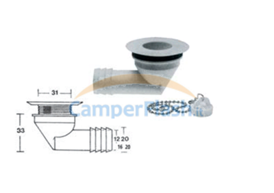 Accessoires et pièces détachées pour caravane camping car SI-65021 - Bonde  de vidange courbée, trou d'évier 31, tube 20 - SI-FI
