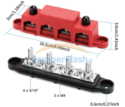 Accessoires et pièces détachées pour caravane camping car BB250A-4 - Kit  de bornier de barre omnibus 250A, paire 4 voies rouge/noir - OMRCIT