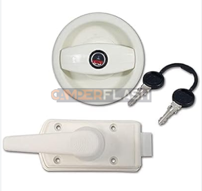 Accessoires et pièces détachées pour caravane camping car SI-3030010 -  Serrure de hayon à poteau poussoir blanc avec rotor E - FAP