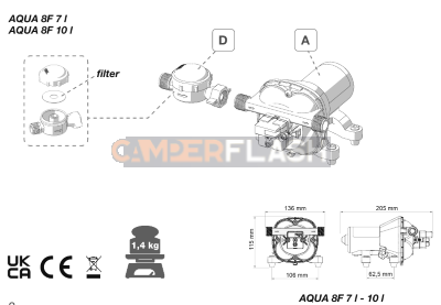 Bomba de agua Aqua 8F - 12V 7 litros - FIAMMA - 07073B02