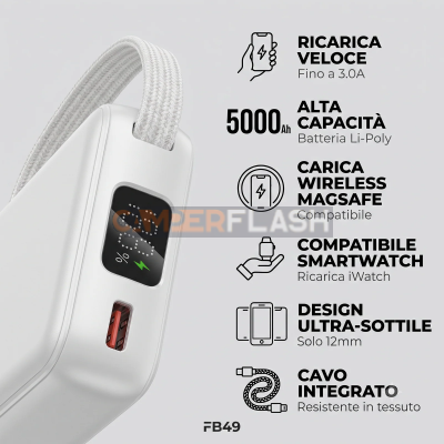 Magloop 5000mAh Power Bank, White - Feder - FB49